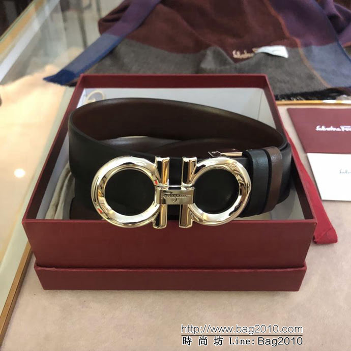 Ferragamo菲拉格慕 雙面進口頭層牛皮軟平紋 精鋼扣 復古風格 男士皮帶  xfp1167